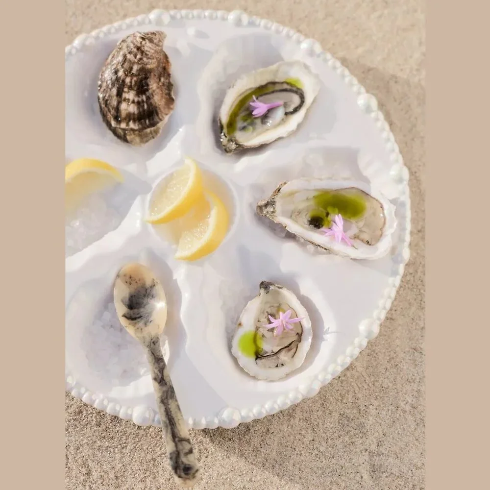 Anthropologie White Pearl-Edge Oyster Serving Platter